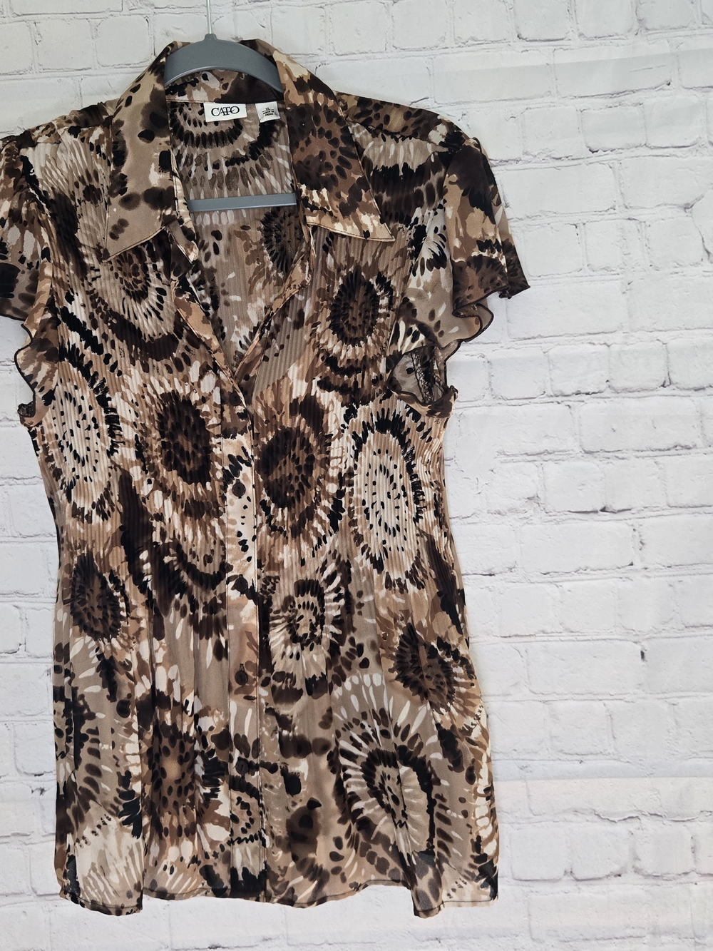 Cato Brown & Black Printed Short Sleeve Blouse Reteo Fairy Grunge Y2k